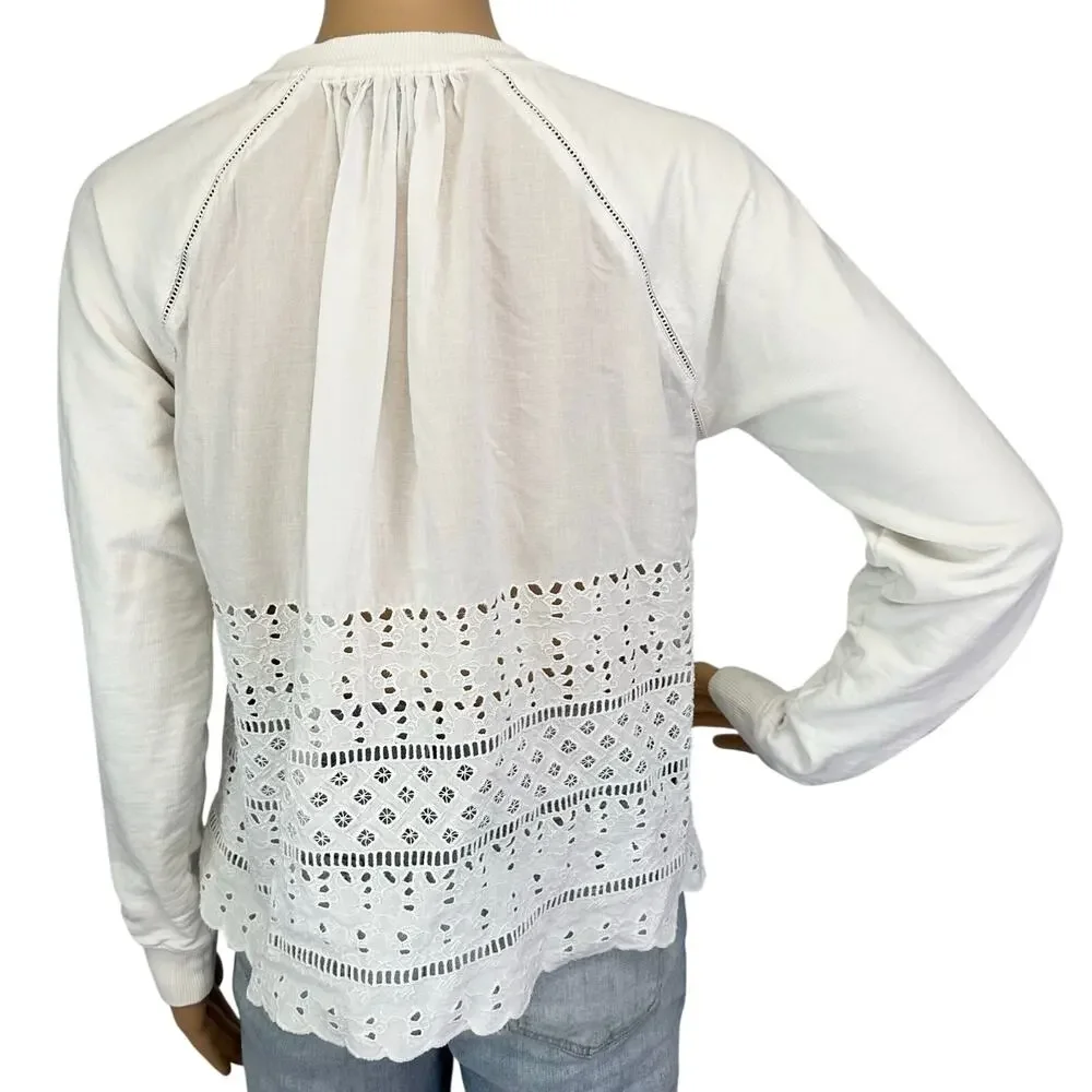 J. Crew Eyelet Back Sweatshirt White J3917 Size XS